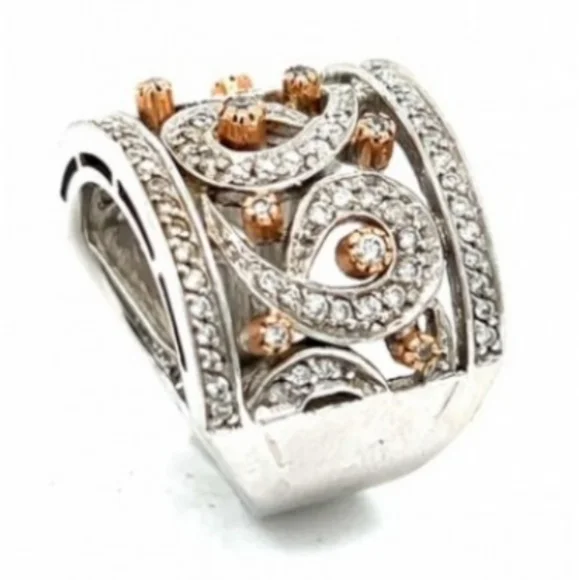 14K Sonia Bitton White & Rose Gold Diamond Swirl Wedding Ring - Picture 2 of 5